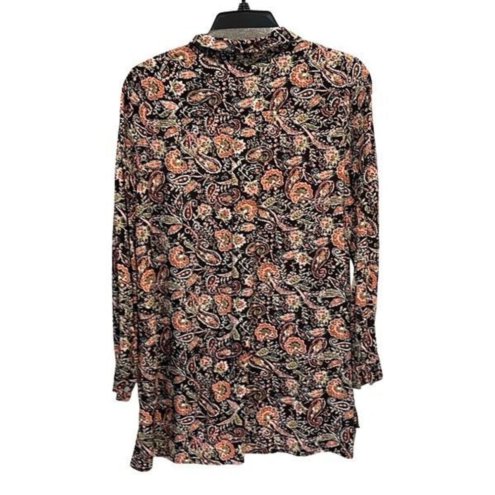 J. Jill Tunic Womens Black Multi Floral Paisley Button Up Long Sleeve Blouse Sma - Picture 3 of 8